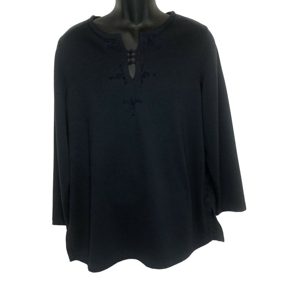 Ave Women’s Size 14/16 Navy Blue Long Sleeve Shirt  Stretch Embroidery